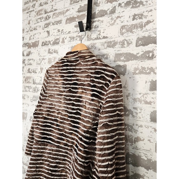 Frank Lyman Cardigan Size 12 Brown Tie Dye Stripe Crinkly Textured Boho Earthy - Picture 8 of 16